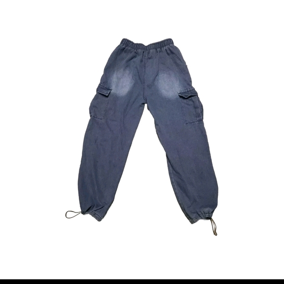 Jeans Skater Y2K Cargo Pockets Elastic Waist Baggy Parachute Hip Hop  Unisex XL - Picture 2 of 8